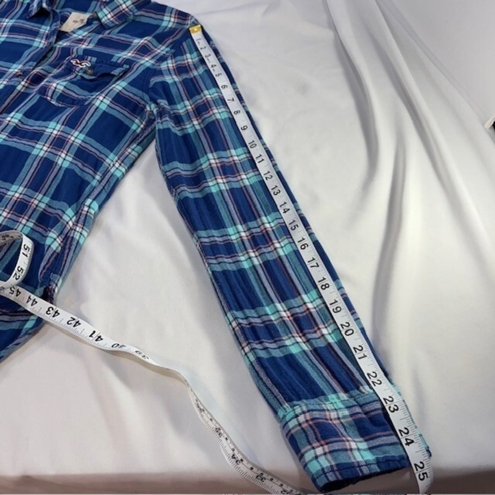 Hollister Youth Blue/Turquiose Flannel Button Down Top Size XS - Picture 7 of 8